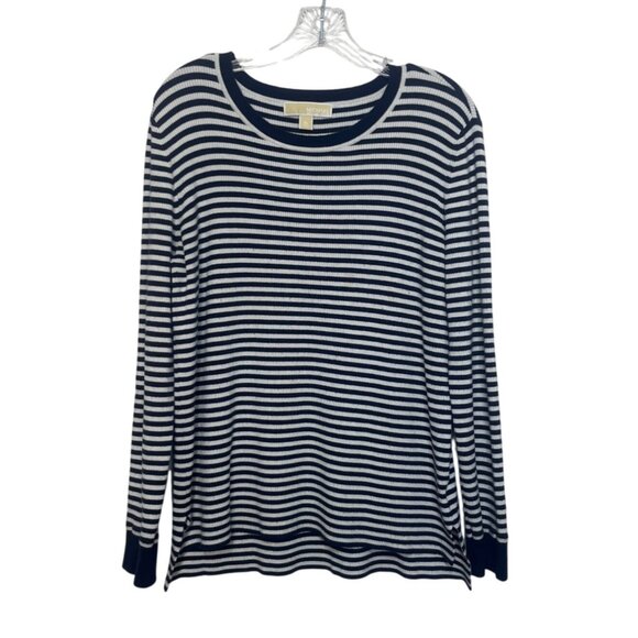Michael Kors Tops - Michael Kors Thermal Striped Knit Shirt Top Womens XL Navy White Warm